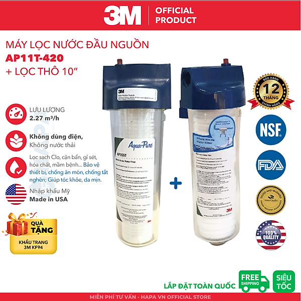 Máy Lọc Nước Đầu Nguồn 3M AP11T-420 Sinh Hoạt Gia Đình Căn Hộ Chung Cư ...