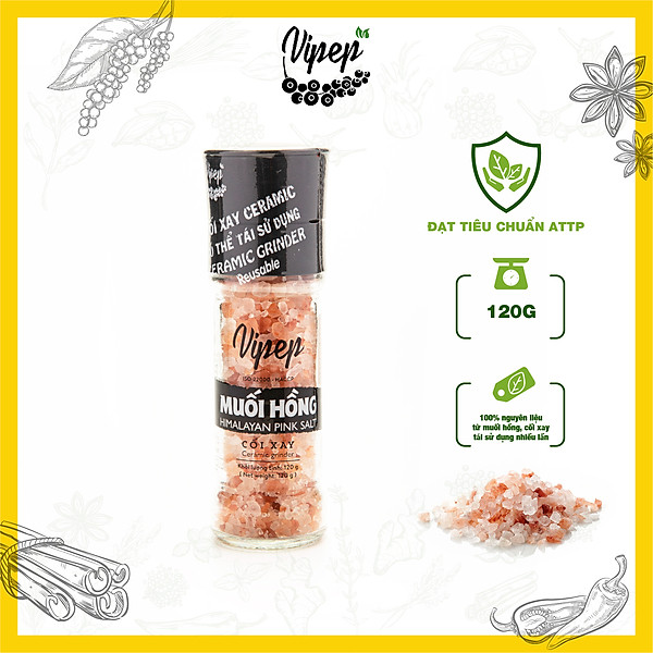 Muối Hồng Himalaya Nguyên Hạt Cối Xay Vipep Hũ Thủy Tinh 120g