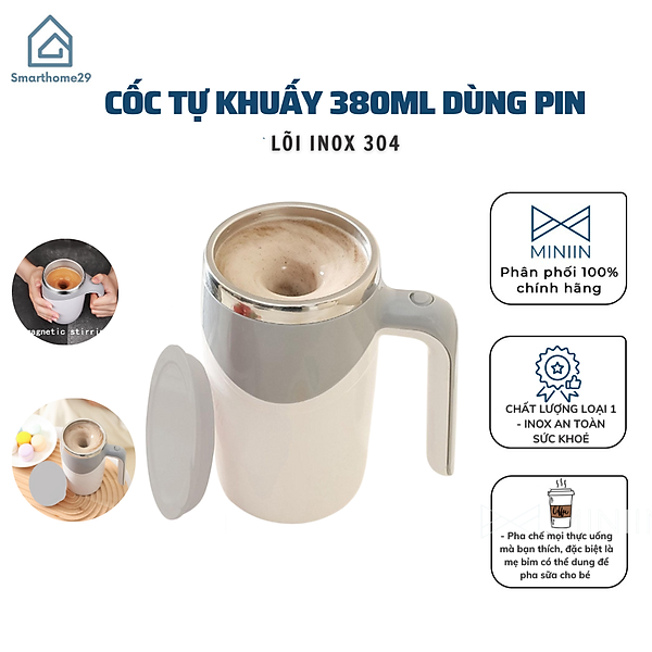 Cốc Khuấy Tự Động Pha Cafe, Sữa, Cốc Khuấy Tự Động 380ml Dùng Pin Lõi Inox 304 Không Rỉ Giữ Nhiệt Tốt - HÀNG CHÍNH HÃNG MINIIN