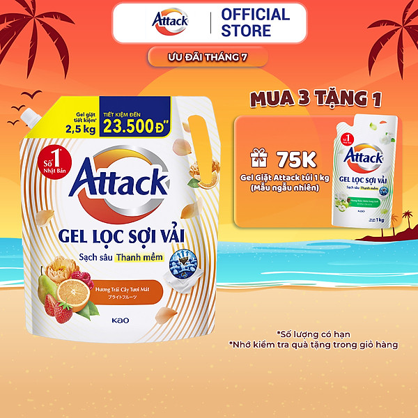 Gel Giặt Attack Hương Trái Cây Tươi Mát Túi 2.5Kg