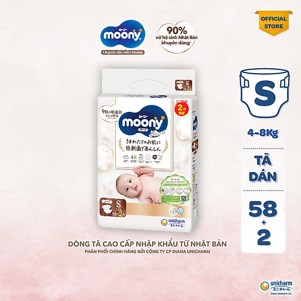 Tã Dán Moony Natural Bông Organic S58 +2