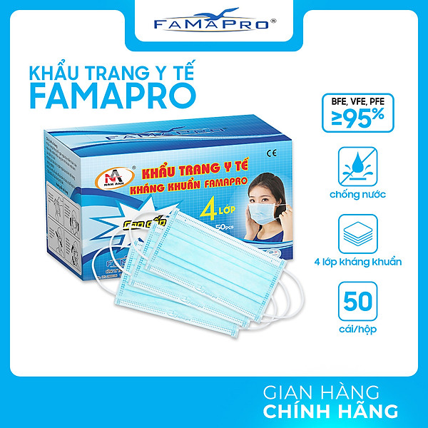 - Khẩu trang y tế kháng khuẩn 4 lớp Famapro (50 cái/ hộp)