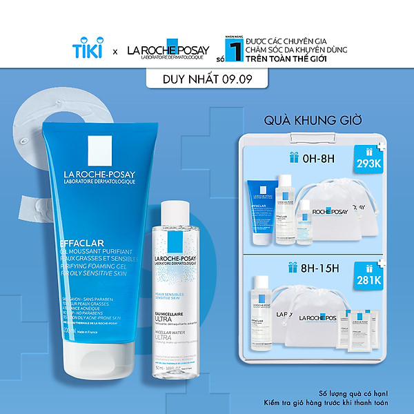 Bộ Gel rửa mặt làm sạch & giảm nhờn La Roche-Posay 200ml & nước tẩy trang 50ml