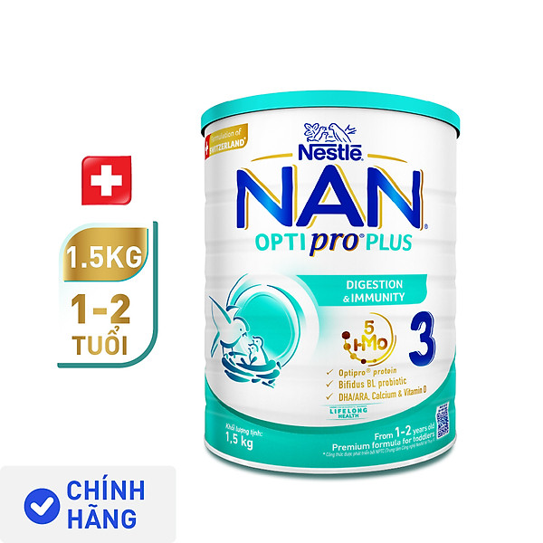 Sữa bột Nestlé NAN OPTIPRO PLUS 3 1500g/lon với 5HMO (1-2 tuổi)