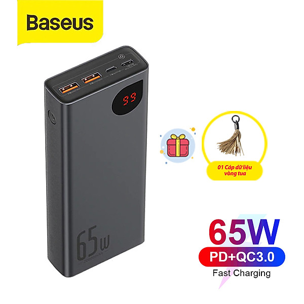 Pin sạc dự phòng Baseus công suất 65W, dung lượng 20000mAh màn hình LED hiển thị – Màu Đen