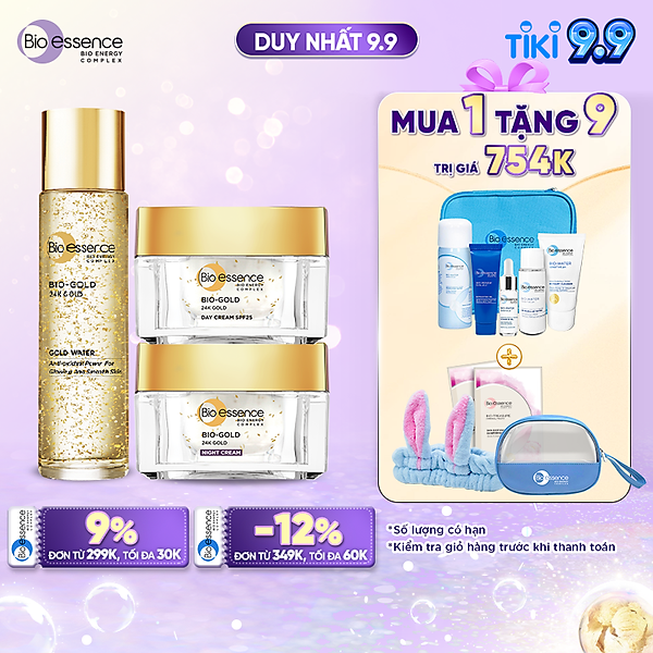 Combo Ngăn Ngừa Lão Hóa Bio-Gold Chiết Xuất Vàng 24K (Nước Dưỡng 150Ml + Kem Dưỡng Ngày 40Gr + Kem Dưỡng Đêm 40Gr)