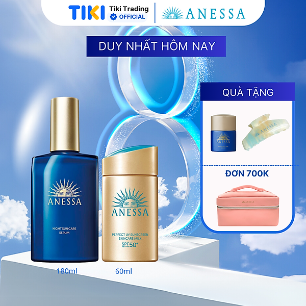 Bộ sữa chống nắng dưỡng da kiềm dầu bảo vệ hoàn hảo SPF50+ PA++++ 60ml và Serum dưỡng da và phục hồi da sau nắng 180ml Anessa