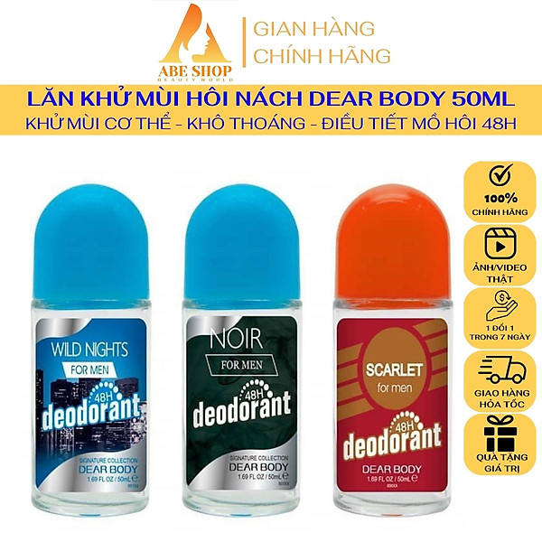 Lăn Khử Mùi DEAR BODY 50ml - Lăn Nách - Khử Mùi Hôi Dưới Cánh Tay - Điều Tiết Mồ Hôi - Không Vàng Áo - Ko Thâm Nách - Lưu Hương 48h