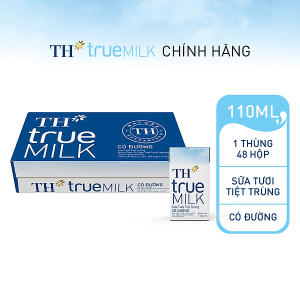 Thùng 48 hộp sữa tươi tiệt trùng TH true MILK có đường 110 ml (110 ml x 48)