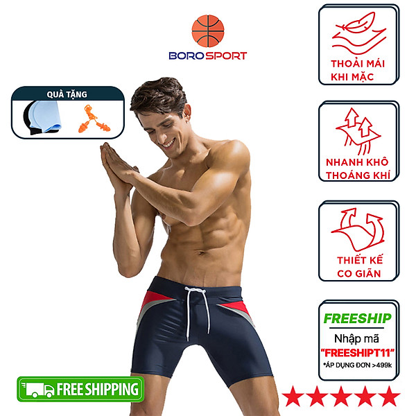 Quần bơi nam Boxer YESURE DEENYT Chất liệu Superfine polyester cao cấp , chống thấm , nhanh khô form Fitness thời trang (Tặng kèm nón bơi + bịt tai silicon) - Hàng Chính Hãng