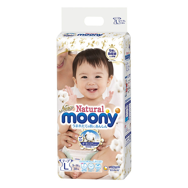 Tã Dán Moony Natural Bông Organic L38 (38 Miếng)