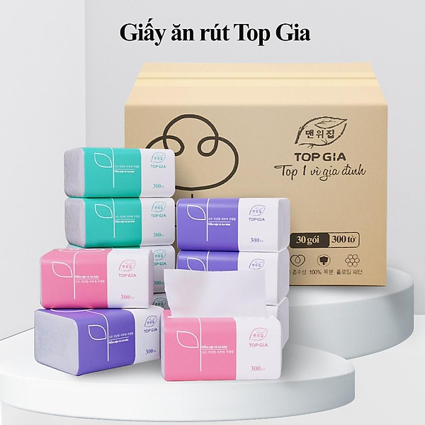 Giấy ăn rút cao cấp Top Gia thùng 30 gói/ túi 16 gói 4 lớp mix 3 màu cực xinh