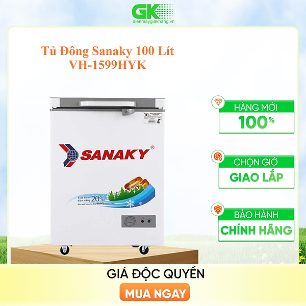 TỦ ĐÔNG MINI SANAKY 100 LÍT VH-1599HYK ĐỒNG (R600A) (KÍNH CƯỜNG LỰC) - HÀNG CHÍNH HÃNG