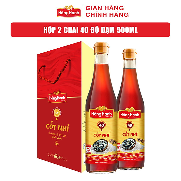Hộp 2 chai nước mắm truyền thống Phú Quốc Hồng Hạnh Cốt Nhỉ 40 độ đạm - Chấm sống tuyệt ngon