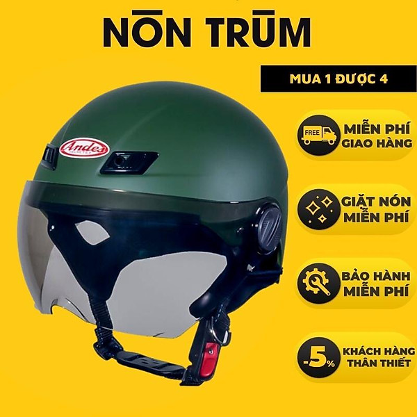 Nón bảo hiểm 1/2 ANDES 109 có kính đi xe máy cho nam và nữ chính hãng