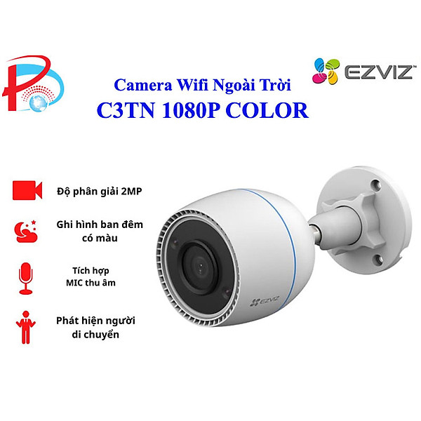 Camera IP Wifi Ngoài Trời EZVIZ C3TN 2MP 1080P Color Night Tích Hợp Mic Thu Âm - Có Màu Ban Đêm - Hỗ Trợ Thẻ Nhớ Lên 256G - Hàng Chính Hãng