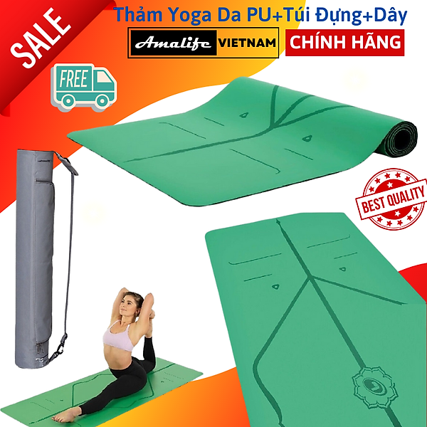 Thảm Tập Yoga Định Tuyến Da PU Cao Cấp Amalife + Túi Đựng Thảm Tập Yoga Định Tuyến + Dây Buộc Thảm Tập Yoga Định Tuyến