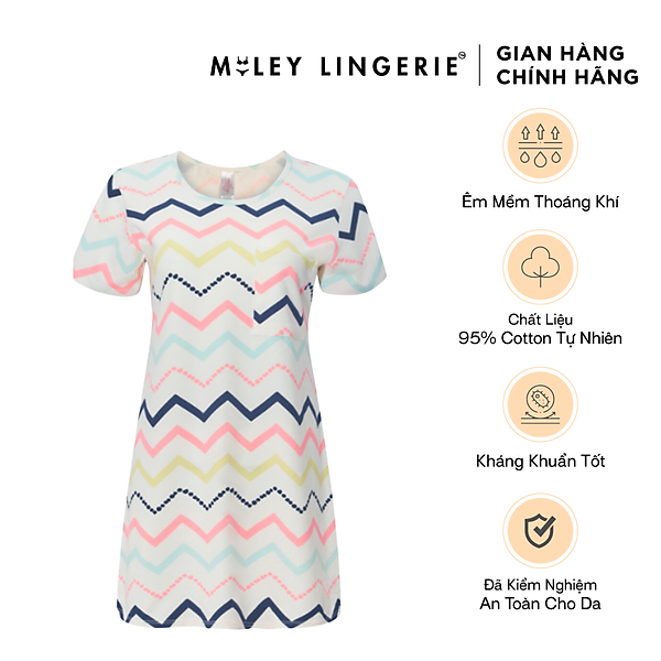 Đầm Ngủ Nữ Cotton Ngắn Có Tay Hoa Văn Natural Blow Miley Lingerie_DCP0211