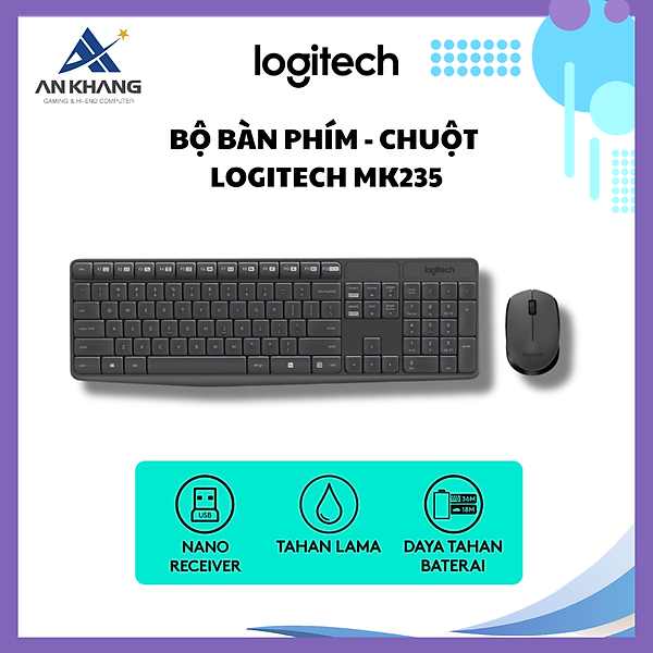 Bộ bàn phím - Chuột Logitech MK235 - Hàng Chính Hãng - Bảo Hành 12 Tháng