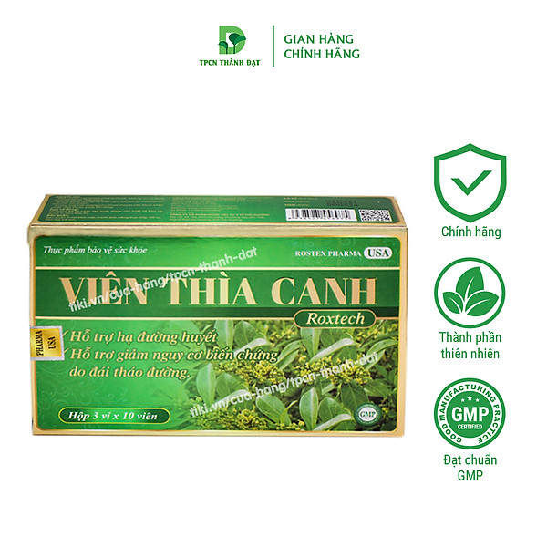 Viên Thìa Canh Roxtech hỗ trợ hạ đường huyết, giảm nguy cơ biến chứng do đái tháo đường - Hộp 30 viên