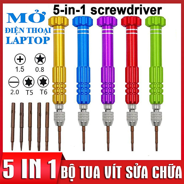 Bộ tua vít sửa điện thoại 5 trong 1 đa năng, mở điện thoại máy ảnh laptop, tô vít 5 cạnh mở macbook, nhỏ mini