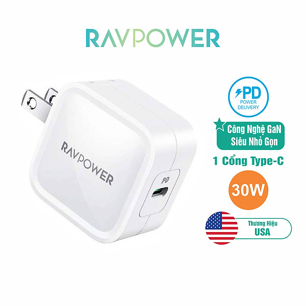 Củ Sạc PD 30W GaN Tech Cho iPhone 12 RAVPower RP-PC120 – Hàng Chính Hãng