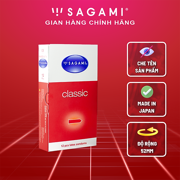 Bao cao su Sagami Classic - Mỏng - Kiểu truyền thống - Hộp 12 chiếc - Nhiều gel bôi trơn