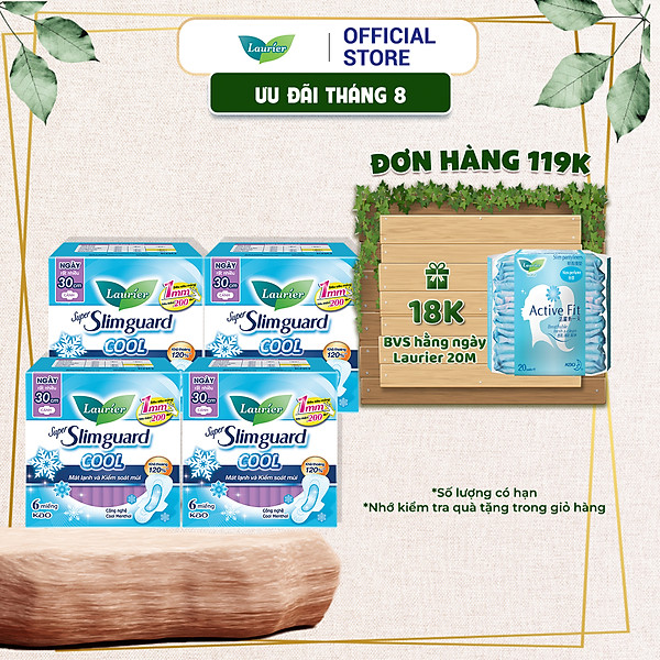 Combo 4 gói BVS Laurier Siêu Mỏng 1mm Mát lạnh 30cm 6 miếng