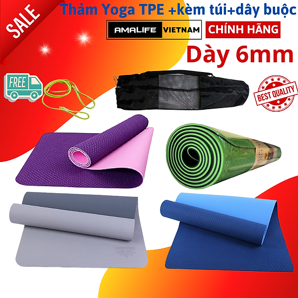 Thảm Tập Yoga, Gym Amalife 2 Lớp + Túi Đựng Thảm Tập Yoga Dây Buộc Thảm Tập Yoga (Giao Màu Ngẫu Nhiên)