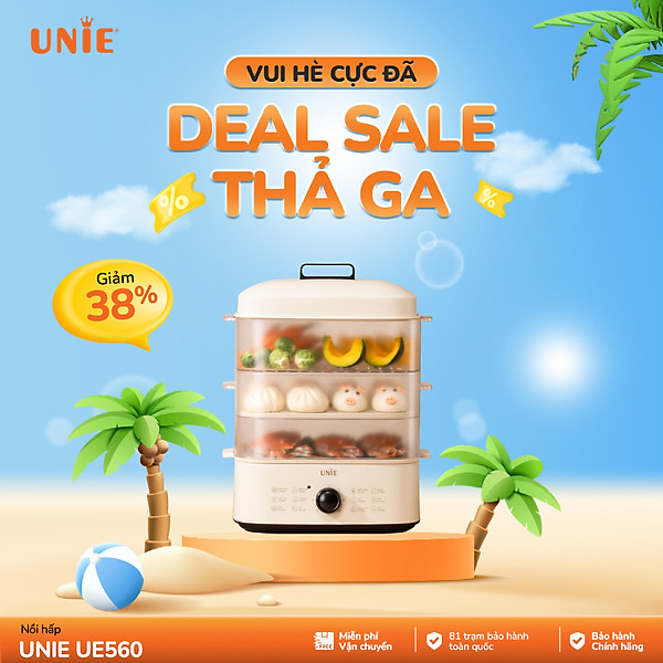 Nồi hấp 3 tầng UNIE UE560,dung tích 18l,công suất 850w,12 tính năng siêu tiện lợn,thiết kế trang nhã cao cấp,dễ vệ sinh- HÀNG CHÍNH HÃNG
