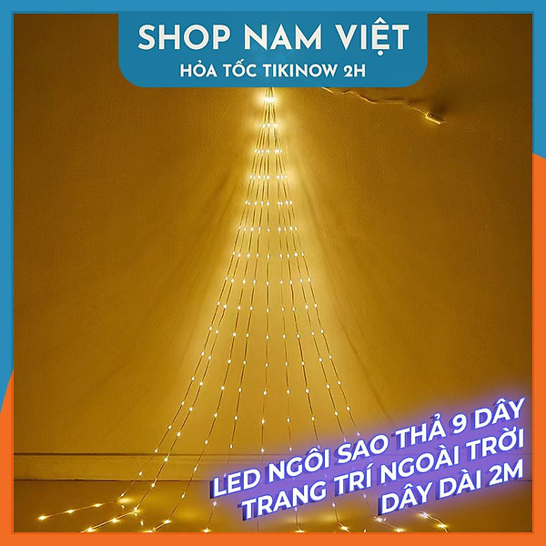 Đèn Ngôi Sao Thả 9 Dây Led Hạt Gạo Trang Trí Ngoài Trời, Treo Cây Thông Giáng Sinh Noel
