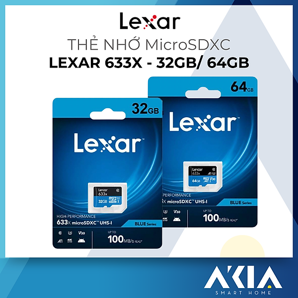 Thẻ nhớ MicroSD Lexar 633x 32GB/64GB - Chuyên dụng cho Camera, Tốc độ đọc lên đến 100MB/s - HÀNG CHÍNH HÃNG