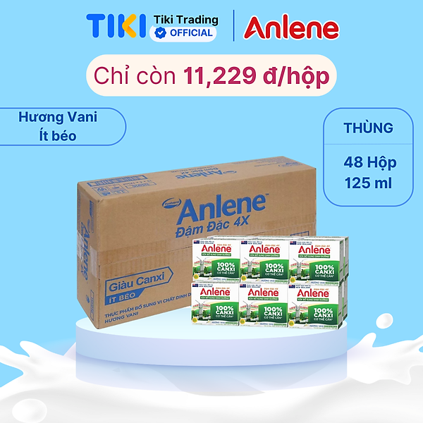 Thùng 48 Hộp Sữa Anlene Đậm Đặc 4X Ít Béo Hương Vani (12 x 4 x 125 ml)