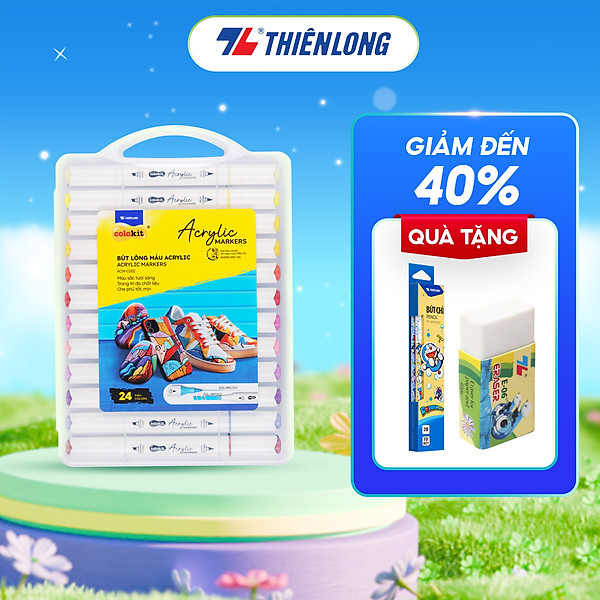 Bút sơn/ Bút lông 12/24/36 màu - Acrylic Markers 2 đầu ngòi ThiênLong Colokit - Màu sắc tươi sáng Trang trí đa chất liệu