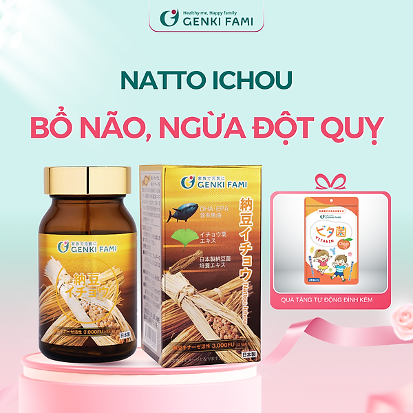 Viên Uống Phòng Ngừa Đột Quỵ, Bổ Não Nattokinase 3000FU Natto Ichou Genki Fami Nhật Bản