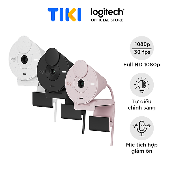 Máy Webcam Full HD Logitech Brio 300 Màn che ống kính, Micro giảm tiếng ồn, USB-C, được chứng nhận cho Zoom, Microsoft Teams, Google Meet, tự động điều chỉnh Ánh sáng - Hàng chính hãng