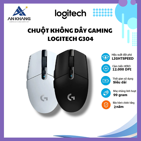 Chuột không dây Gaming Logitech G304 - Cảm biến Hero, 12k DPI, nhẹ, 6 nút lập trình, on-board memory, pin 250h -Hàng Chính Hãng