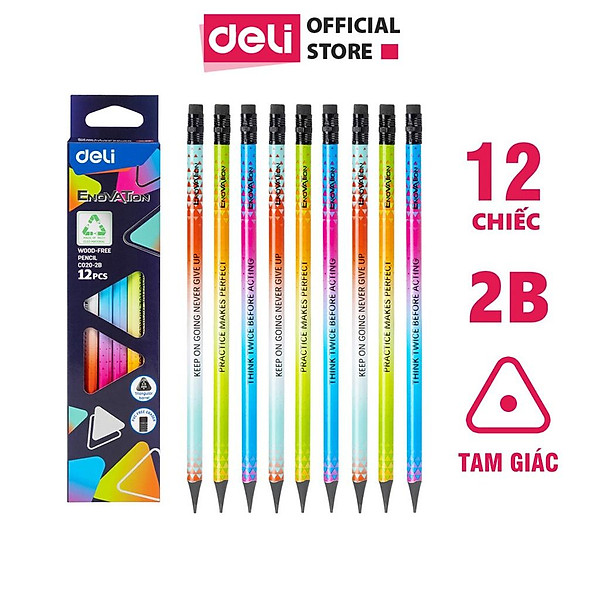 Hộp 12 Bút Chì Định Vị 2B Deli - Thân Đa Sắc Màu Cực Nhạy Với Máy Chấm Thi Tự Động Phù Hợp Học Sinh Văn Phòng - EC020-2B