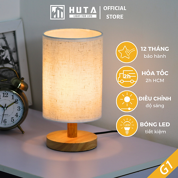 Đèn Ngủ Gỗ HUTA Light For Life G1 Chao Tròn Vintage Dễ Thương, Decor Trang Trí Phòng Ngủ, Điều Chỉnh Độ Sáng, Bóng Led Sáng Vàng Tiết Kiệm Điện