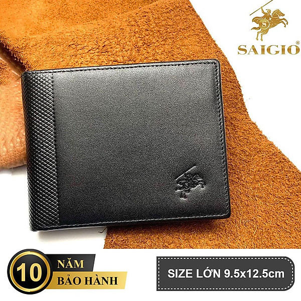 Ví Nam Cao Cấp, Da Bò NAPA Láng Mịn In Caro, Mỏng Nhẹ, Size Lớn, Thiết Kế Đơn Giản - Sang Trọng, Dáng Ngang - Gập 2, Ngăn Đựng Tiền Có Khóa Kéo, Nhiều Ngăn Để Giấy Tờ Tiện Dụng - Hàng Chính Hãng SAIGIO
