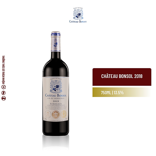 {Freeship 50K} Rượu Vang Đỏ Château Bonsol Bordeaux Appellation D'Origine Protégée 2018 - Nồng Độ 13.5%. [Không hộp]
