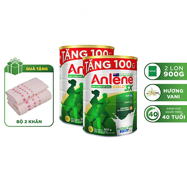 Combo 02 Sữa Bột Anlene Gold 3X Hương Vanilla (Hộp thiếc 900g) - Tặng bộ 2 khăn Anlene (Màu ngẫu nhiên)
