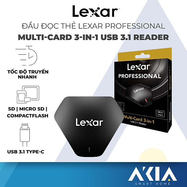 Đầu đọc thẻ nhớ Lexar Professional Multi-Card 3-in-1 USB 3.1 Reader, hỗ trợ thẻ SD, Micro SD và CompactFlash - HÀNG CHÍNH HÃNG