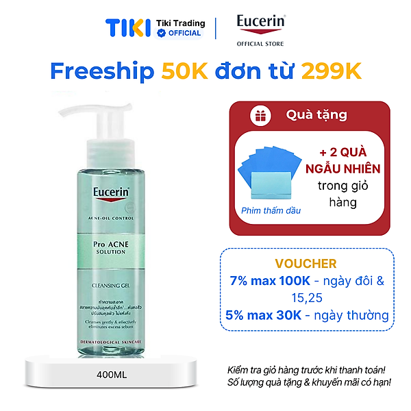 Gel rửa mặt giảm mụn Eucerin Pro Acne Cleansing Gel 400ml