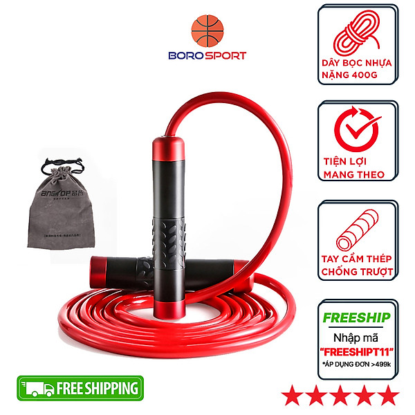 Dây nhảy thể lực CLEACCO trọng lượng nặng 400g , tay cầm kim loại đầm tay ( dùng trong Boxing, Muay Thai ) giúp đốt cháy calo nhanh + tặng kèm túi vải BORO SPORT