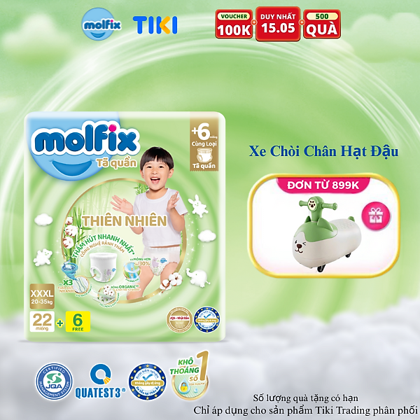 Tã/bỉm quần Molfix Thiên nhiên Jumbo XXXL (20kg - 35kg) - Gói 22+6 miếng