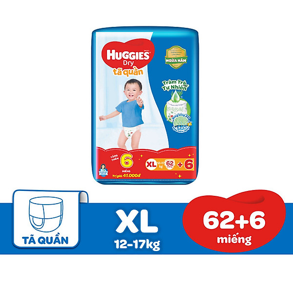 Tã Quần Huggies Dry Gói Cực Đại Xl62 (62 Miếng) – Bao Bì Mới