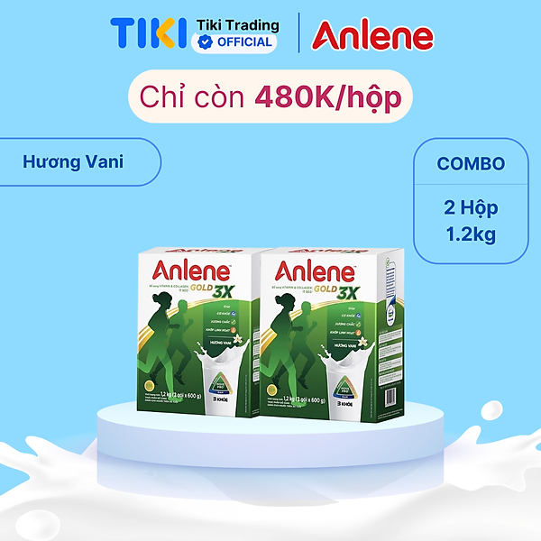 Combo 2 Sữa Bột Anlene Gold Movepro 3X Hương Vanilla (Hộp Giấy 1,2kg)