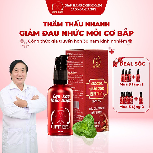 Cao xoa bóp thảo dược hỗ trợ giảm đau cực mạnh, Dầu xoa bóp gia truyền nhà GIANG'S chai 50ml