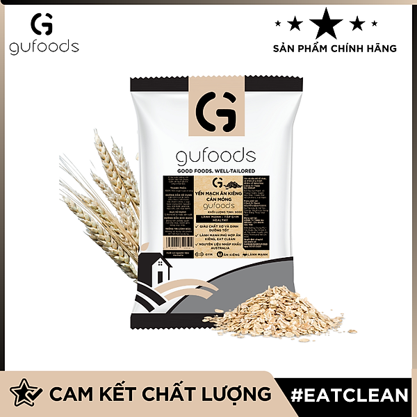 Yến mạch tươi cán mỏng (cán dẹt) GUfoods - Ăn kiêng, Giàu chất xơ, Hỗ trợ giảm cân, Tập gym, Eat clean